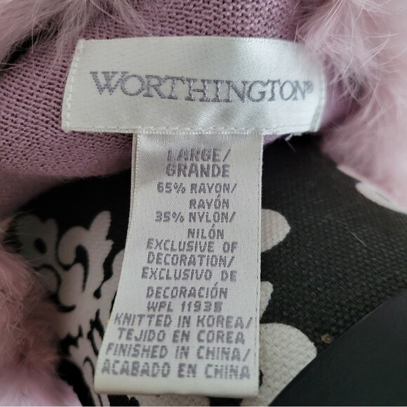 Worthington Lavender Purple faux fur Collar Button Close Cardigan Size L - Picture 3 of 16